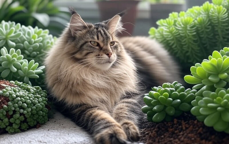 chat près de plantes succulentes