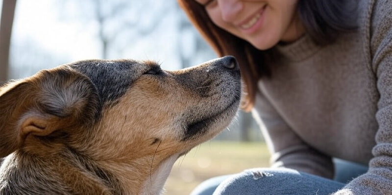 femme en train de caresser son chien